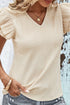 Crinkle Textured V Neck Flutter Sleeve Relaxed Top