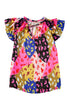 Crinkled Animal Print Flutter Sleeve V Neck Blouse