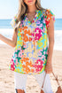 Crinkled Animal Print Flutter Sleeve V Neck Blouse