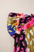 Crinkled Animal Print Flutter Sleeve V Neck Blouse