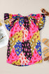 Crinkled Animal Print Flutter Sleeve V Neck Blouse