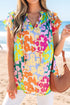 Crinkled Animal Print Flutter Sleeve V Neck Blouse