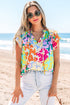 Crinkled Animal Print Flutter Sleeve V Neck Blouse