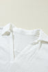 Crinkled Cotton Lace Splicing Collared V Neck Blouse