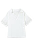 Crinkled Cotton Lace Splicing Collared V Neck Blouse