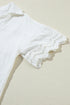 Crinkled Cotton Lace Splicing Collared V Neck Blouse