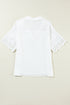Crinkled Cotton Lace Splicing Collared V Neck Blouse