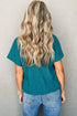Crinkled Fabric V Neck Wide Sleeve Relaxed T-Shirt