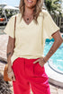 Crinkled Fabric V Neck Wide Sleeve Relaxed T-Shirt