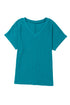 Crinkled Fabric V Neck Wide Sleeve Relaxed T-Shirt
