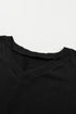 Crinkled Fabric V Neck Wide Sleeve Relaxed T-Shirt