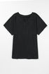 Crinkled Fabric V Neck Wide Sleeve Relaxed T-Shirt