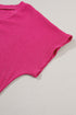 Crinkled Fabric V Neck Wide Sleeve Relaxed T-Shirt