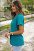 Crinkled Fabric V Neck Wide Sleeve Relaxed T-Shirt