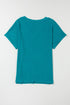 Crinkled Fabric V Neck Wide Sleeve Relaxed T-Shirt