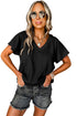 Crinkled Fabric V Neck Wide Sleeve Relaxed T-Shirt