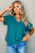 Crinkled Fabric V Neck Wide Sleeve Relaxed T-Shirt