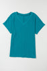Crinkled Fabric V Neck Wide Sleeve Relaxed T-Shirt