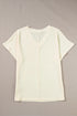 Crinkled Fabric V Neck Wide Sleeve Relaxed T-Shirt