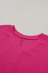 Crinkled Fabric V Neck Wide Sleeve Relaxed T-Shirt