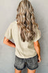 Crinkled Fabric V Neck Wide Sleeve Relaxed T-Shirt