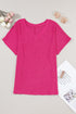 Crinkled Fabric V Neck Wide Sleeve Relaxed T-Shirt