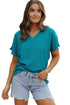 Crinkled Fabric V Neck Wide Sleeve Relaxed T-Shirt