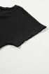 Crinkled Fabric V Neck Wide Sleeve Relaxed T-Shirt
