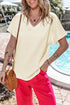 Crinkled Fabric V Neck Wide Sleeve Relaxed T-Shirt