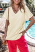 Crinkled Fabric V Neck Wide Sleeve Relaxed T-Shirt
