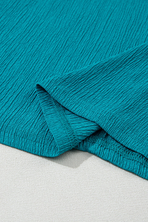 Crinkled Fabric V Neck Wide Sleeve Relaxed T-Shirt