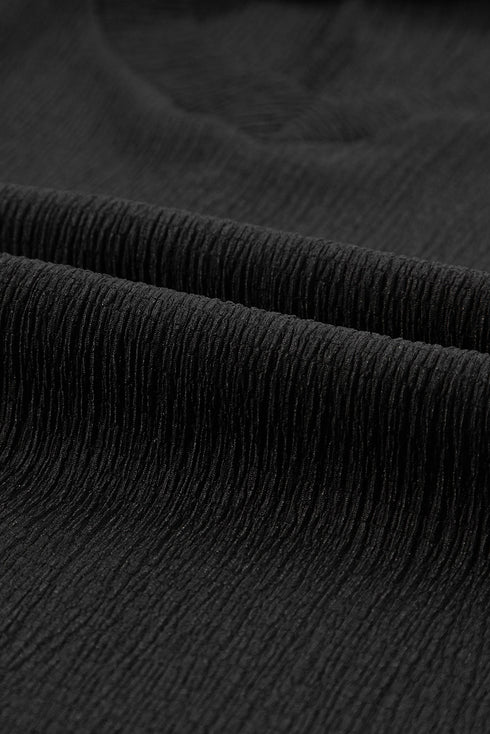Crinkled Fabric V Neck Wide Sleeve Relaxed T-Shirt