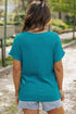 Crinkled Fabric V Neck Wide Sleeve Relaxed T-Shirt