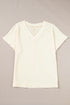 Crinkled Fabric V Neck Wide Sleeve Relaxed T-Shirt