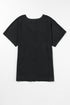 Crinkled Fabric V Neck Wide Sleeve Relaxed T-Shirt