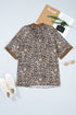 Crinkled Patchwork Leopard Print V Neck Western Blouse