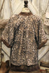 Crinkled Patchwork Leopard Print V Neck Western Blouse