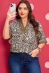 Crinkled Patchwork Leopard Print V Neck Western Blouse