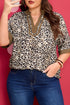 Crinkled Patchwork Leopard Print V Neck Western Blouse