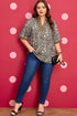 Crinkled Patchwork Leopard Print V Neck Western Blouse