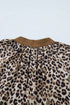Crinkled Patchwork Leopard Print V Neck Western Blouse