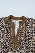 Crinkled Patchwork Leopard Print V Neck Western Blouse