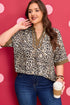Crinkled Patchwork Leopard Print V Neck Western Blouse