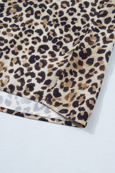 Crinkled Patchwork Leopard Print V Neck Western Blouse