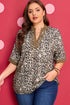 Crinkled Patchwork Leopard Print V Neck Western Blouse