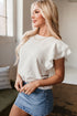Crinkled Texture Layered Ruffle Sleeve Cotton Blouse