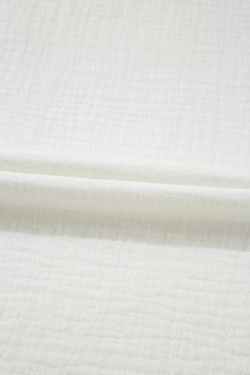 Crinkled Texture Layered Ruffle Sleeve Cotton Blouse