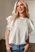 Crinkled Texture Layered Ruffle Sleeve Cotton Blouse