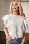 Crinkled Texture Layered Ruffle Sleeve Cotton Blouse