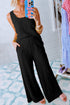 Crinkled U Neck Tank Top and Wide Leg Pants Set
